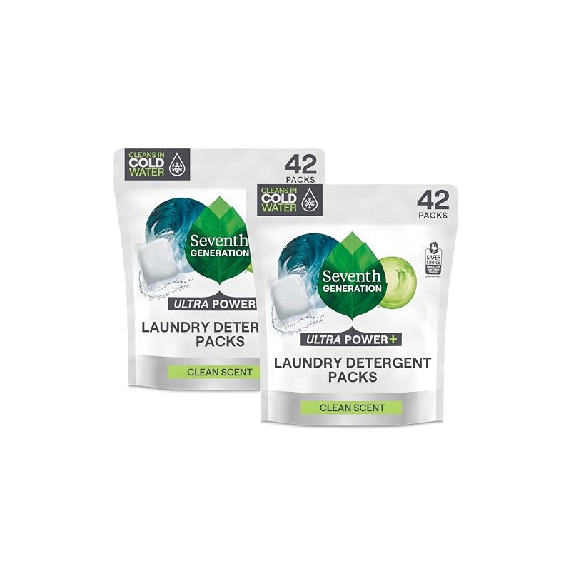 Seventh Generation Laundry Detergent Packs, Ultra Power+, Clean Scent, EPA