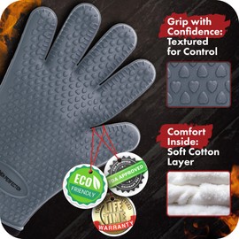 Kitchen perfection XL Silicone Smoker Oven Gloves-Extreme Heat Resistant BBQ Gloves-Handle Hot Food Right on Your Grill Fryer&Pit|Waterproof Grilling Cooking Baking Mitts|Superior Value Set+3 Bonuses