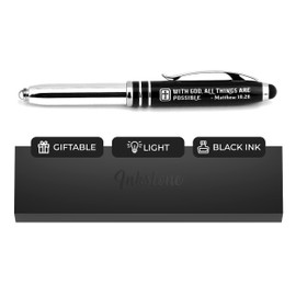 Matthew 19:26 Gift Pen with LED Light and Stylus Tip -"With God All Things Are Possible." - Inspirational Religious Bible Gift for Christian Man Woman - Engraved with Scripture and Cross