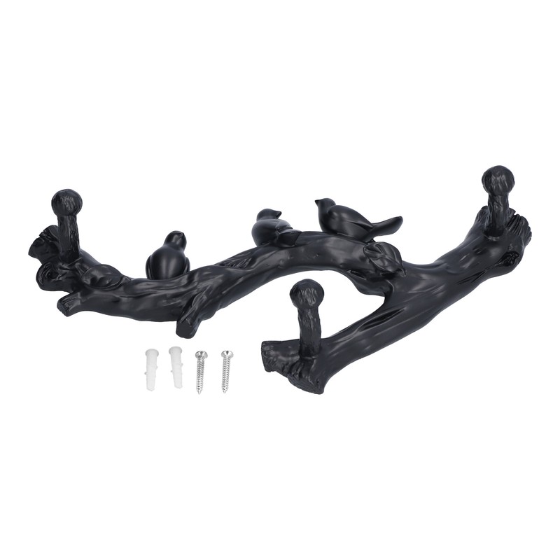 Decorative Hook Black Bird Branch Shape Three Dimensional Wall Mounted