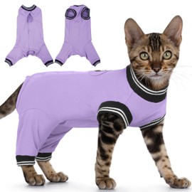 PUMYPOREITY Cat Recovery Suit for Hind Legs, Cat Surgical Spay Suit with Leg Sleeves to Stop Licking, Long Rear Sleeve Wound Cover Abdomen Kitten Onesie, Purple, L