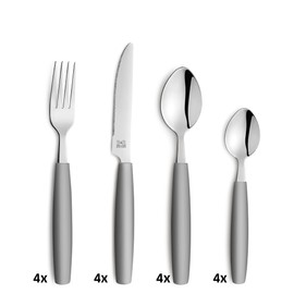 Beckmann & Rommerskirchen 2515 VALOA Besteck Set 4 Personen | 16-teilig | Grau | Spülmaschinenfest | Hochglanzpoliert | Essbesteck: 4x Messer, Gabel, Esslöffel, Kaffeelöffel