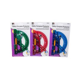 Charles Leonard Safety Compass and 6 Inch Swing Angle Arm Protractor Combo Packs, Assorted Colors, 12 Combo Packs (80965-ST)