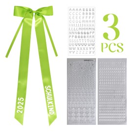 BOFUNX School Cone Bow Green Sugar Bag Bow + Letters Numbers Butterfly Sticker, School Cone Sugar Bag Bow for School Child, First Day of School Decoration