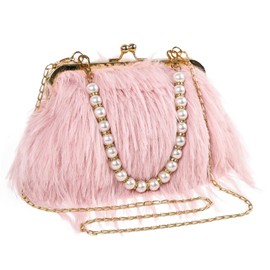 FeelfunFeather Women Clutch Purses,Fluffy Feather Evening Handbags for Wedding Party Banquet Prom Crossbody Bag with Detachable Chain(Pink)