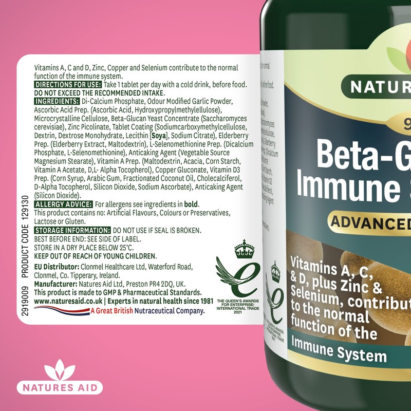 Natures Aid Beta-Glucans Immune Support + 90 Tablets (Award-winning Formula,