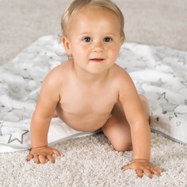 MAKIAN Cuddly Blanket Summer Baby Blanket Stars - 120 x 120 cm, 100% Cotton, Oeko-Tex® Standard 100 Tested / Children's Blanket for Sleeping, Swaddling, Crawling & Playing - White Grey