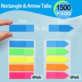 LLYJOYE 1500x Index Tabs, Rectangle & Arrow Sticky Notes Flags, Translucent Book Annotation Stickers, Page Markers Tabs, Reading Labels