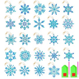 Pack of 24 Christmas Diamond Painting Key Chains Snowflakes Christmas Tree Decoration DIY 5D Diamond Painting Pendant Christmas Tree Decoration Ornaments Keychain Craft Set Gifts Christmas Decoration
