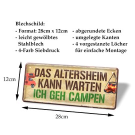 helges-shop Funny Sign on the Theme of Camping – Retro Decorative Tin Sign – Metal Signs Decoration for Caravan, Motorhome, Motorhome, Campsite – 28 x 12 cm