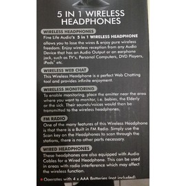 WIRELESS HEADPHONE TV 5 IN 1 FINE LIFE AUDIO FM RADIO WIRED