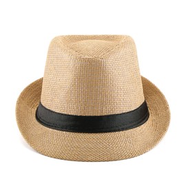 CHIC DIARY Panama Summer Fedora Trilby Straw Sun Hats for Men Women Beach Hat Classic (Khaki)