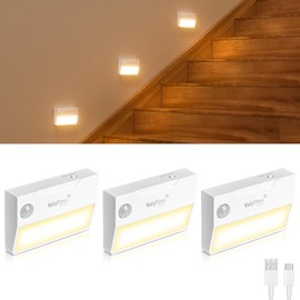 Valytime 3 Pack Motion Sensor Night Light, Rechargeable Stair Lights Indoor, Warm White Motion Sensor Light Indoor, Battery Operated Night Light for Hallway, Stairway, Bathroom, Bedroom, Kitchen