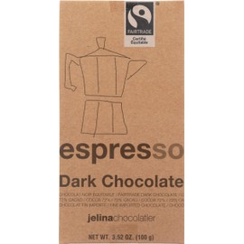 Jelina Chocolatier Espresso Dark Chocolate, Fair Trade, Kosher, 3.52 Ounce (Pack of 8)
