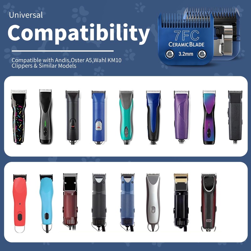 3-Pack 7FC Ceramic Pet Clipper Blades Compatible with Andis