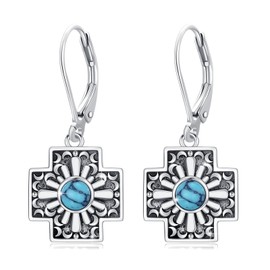 ABIGY Turquoise Earrings 925 Sterling Silver Vintage Floral Turquoise Earrings for Women Dangle