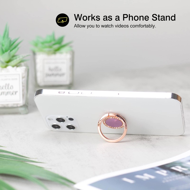[2 Pack] Concentric Circular Texture Diamond Setting Cell Phone Ring