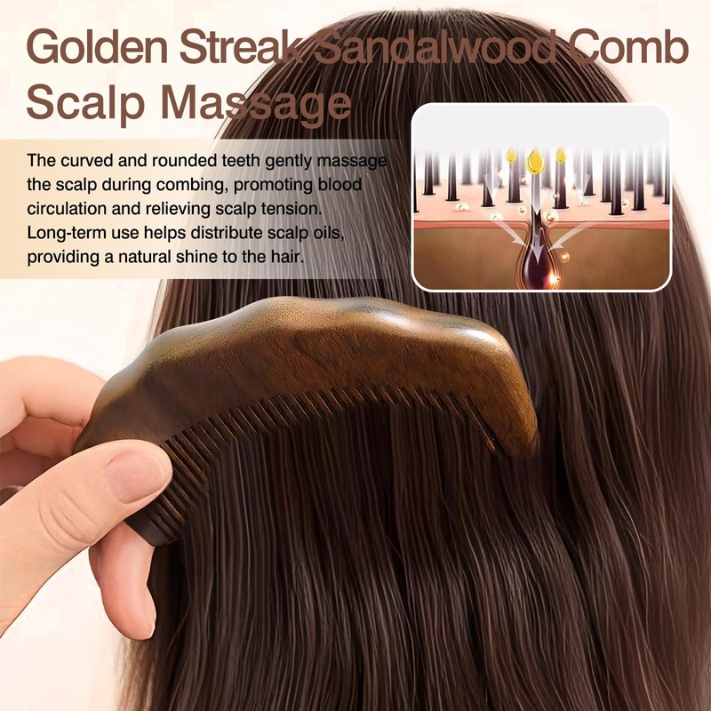 Natural Sandalwood Wide-Tooth Comb – Anti-Static Hair Detangler & Scalp