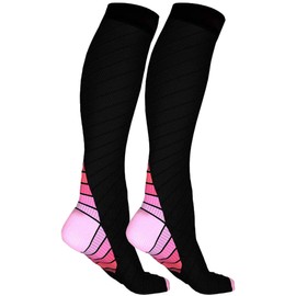 Dress Cici Pink Compression Socks for Women, Nylon Knee High Running Socks with Colored Heel Print, Asia Size L