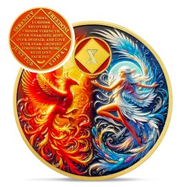 Phoenix Fairy 10 Year Na Medallions - Sun and Moon Sobriety Coin - Ten Year Recovery Addiction Token - Celebrate Clean and Sober Chip - 0-10 Prime Narcotics Anonymous Gifts for Men Women