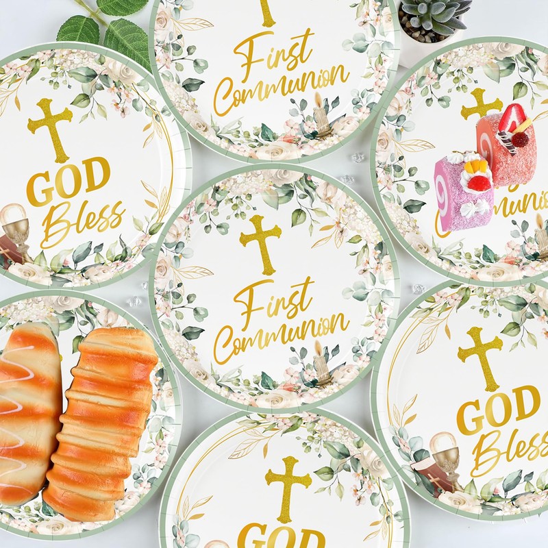 First Communion Party Plates Baptism Party Decorations Supplies God Bless