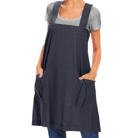 Women's Cotton Cross Back Apron Casual Pinafore Dress with Big Pockets Loose Square Apron for Baking Cooking Gardening