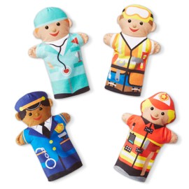 Melissa & Doug Jolly Helpers Hand Puppets (Set of 4) - Construction Worker, Doctor, Police Officer, and Firefighter