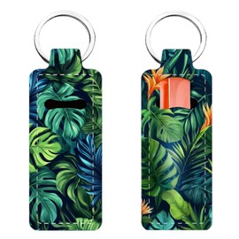 FREEBLOSS 2Pcs Clip-on Lipstick Balm Holder for Women, Chapstick Holder Keychain Tropical Plants Pattern Lip Balm Keychain Holders with Clip 1.5'' x 3.8''