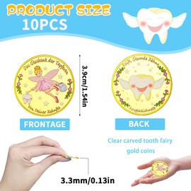 VEEKAY Tooth Fairy Coins, Pack of 10 Coloured Tooth Fairy Gift, Tooth Fairy Gifts Girls, Gold Coins Children, Tooth Fairy Gold Coins with Different Motifs on the Front and Back, Colourful Teeth,