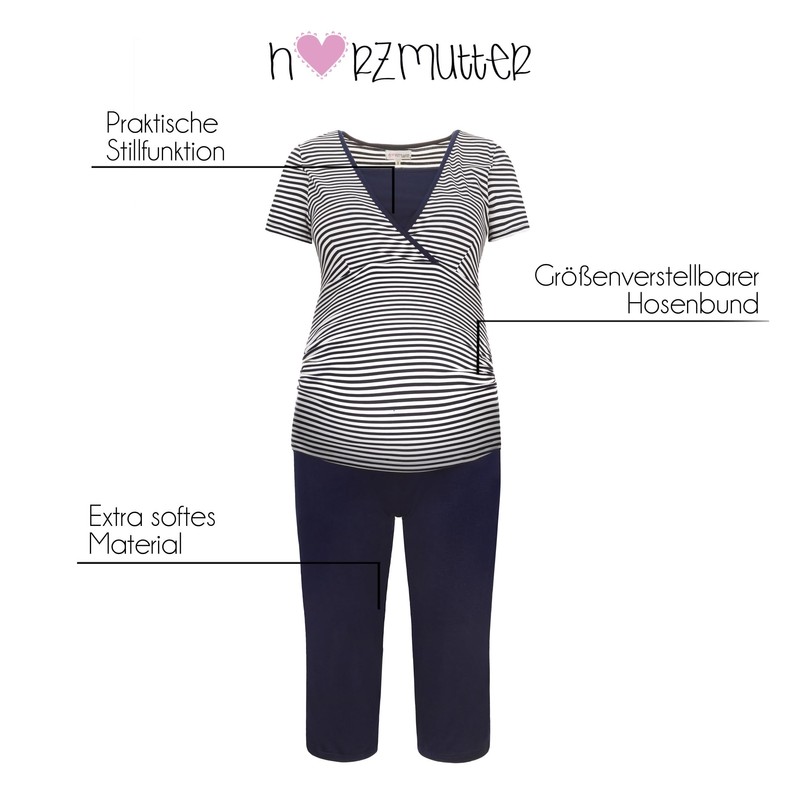 Herzmutter Short Nursing-Maternity Pajamas for Pregnancy- Lactation with Lace or