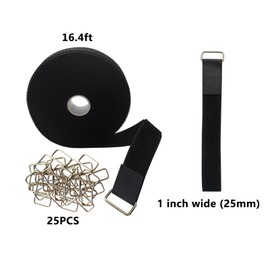 XORVIDN 1" x16ft Hook and Loop Straps with 25 Metal Buckles, Reusable Cinch Straps,Adjustable Multi-Purpose Cable Straps 1 inch Wide, Reusable Nylon Securing Cord Ties for Organizer or Storage (Black)