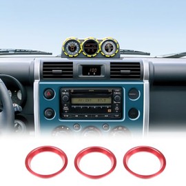 Fgtagtal Center Console Dashboard Trim Ring Cover Compatible with Toyot@ FJ Cruiser 2007-2021, Aluminum Dashboard Clock Stopwatch Compass Ring Decorative Accessories, 3PCS (Red)