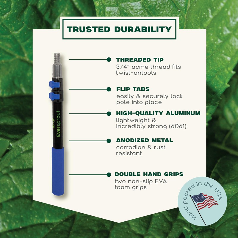 EVERSPROUT Pro 5-to-12 Foot Telescoping Extension Pole (3-Stage), Lightweight Anodized