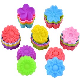 Mirenlife Reusable Silicone Baking Cups, 2 Inch Mini Size Silicone Cupcake Liners for baking, Multi Flower Shapes reusable Muffin Liners, Pack of 42