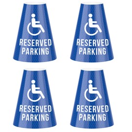 BATTIFE 4 Pack " Reserved Parking " Bright Reflective Collars, Cone Message Sleeves for Traffic Safety Cones, 360° High Visible Signs for Driveway Road Outdoor Use(Blue)