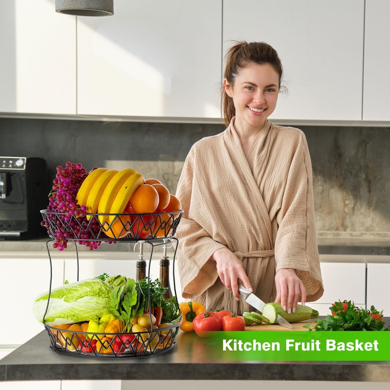2 Tier Fruit Basket Countertop Fruit Vegetable Basket Bowl for