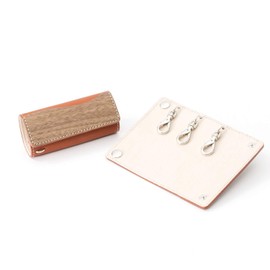 [VARCO REAL WOOD] Key cover, Men's and Women's, Genuine Leather, Natural Wood, Leather, Made in Japan, brick/natural