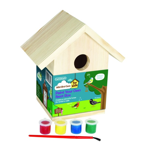 Gardman A01910 Kids Paint Your Own Wild Bird Nest Box - Natural, 17.5 x 11.5 x 18.5 cm