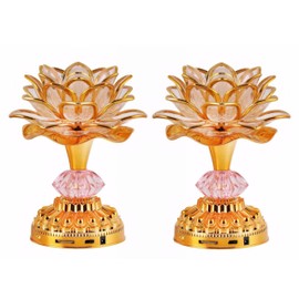 Omeet 2Pack - Colorful LED Lotus Buddhist Lamp, Built 13 Buddhist Songs, Gradient Buddha Light for Worship, Prayer and Display, Low Power Consumption, Eco, Buddhist Supplies - Gold