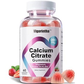 Calcium Citrate Gummies 1200mg with Magnesium,Vitamin D3, K2, Calcium Supplements for Women & Men- Easy to Digest, Vegan, Gluten Free,Sugar Free- Strawberry Flavor, 60 Calcium Gummies