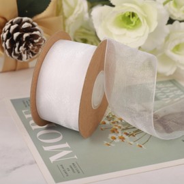 Xialvyu Wedding Ribbon, 38 mm x 22.8 m White Ribbon, Gift Ribbon, Wedding, White Chiffon Ribbon for Wedding, Birthday, Gift Wrapping, Bridal Bouquet, Sewing Projects