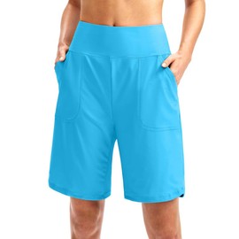 Viodia - Pantalones cortos de natación de cintura alta para mujer de 9 pulgadas con bolsillos, UPF 50+, pantalones cortos de playa ligeros para mujer con forro, Azul-cielo, 4XL