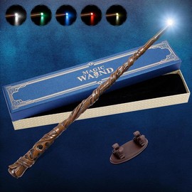 Light Up Magic Wizard Wand with 5 Static Light Colors, Rechargeable Illuminating  Witch Wand for  Collection Cosplay, with Mini Stand Display, Blossom - Color: Blossom