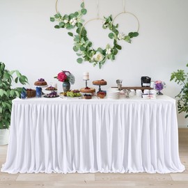 HBBMAGIC Polyester Table Skirt Table Skirts Party Decoration for Wedding, Birthday, Candy Bar, Christmas, White, 183 x 76 cm