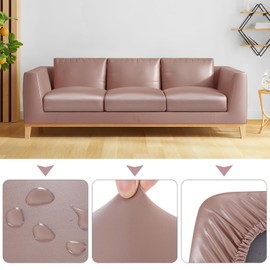 Fuloon Faux Leather Couch Cushion Slipcover, Waterproof Stretch Covers for Sofa, RV Chair Seat Cover, Individual Loveseat Couch Cushion Replacement, PU Leather Sofa Slipcovers(2 Pack, Dark Tan)