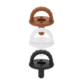 Itzy Ritzy Sweetie - Juego de 3 chupetes de silicona para recién nacidos con mango plegable y dos agujeros de aire para mayor seguridad; juego de café y crema de 3 pulgadas, edades recién nacidas y mayores