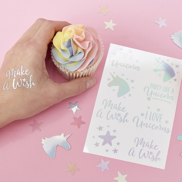 Ginger Ray Iridescent Unicorn Party Temporary Tattoo - 16 Pack