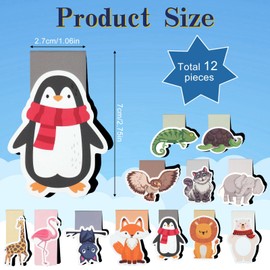 Magnetic Bookmarks, Pack of 12 Bookmarks for Children, Cute Animals Magnetic Bookmark for Students, Boys, Girls, Book Lovers