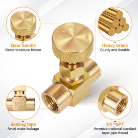 Breezliy 2 Pieces Heavy Duty Brass Instrument Replacement Control Needle Valve 1/4" Npt Female X 1/4" Npt Female Connection Golden