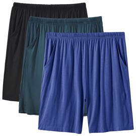 JINSHI Sleep Shorts Men Soft Lightweight Modal Lounge Pajama Shorts with Pockets (Blue/Lake Blue/Black) XL